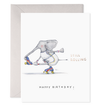 Load image into Gallery viewer, E. Frances Paper - Still Rolling | Rollerskating Elephant Birthday Card: 4.25 X 5.5 INCHES
