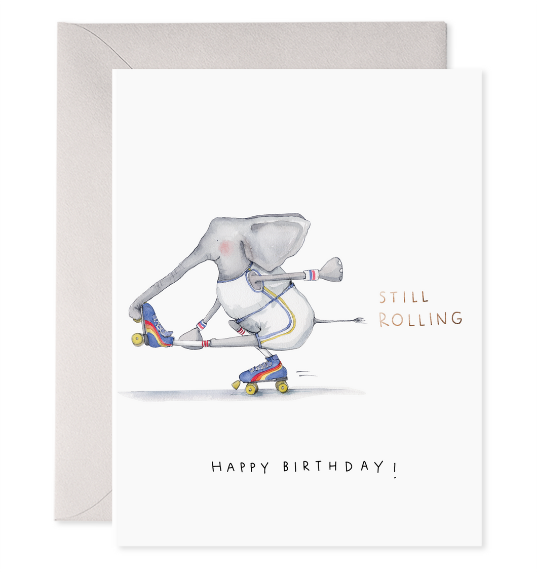 E. Frances Paper - Still Rolling | Rollerskating Elephant Birthday Card: 4.25 X 5.5 INCHES