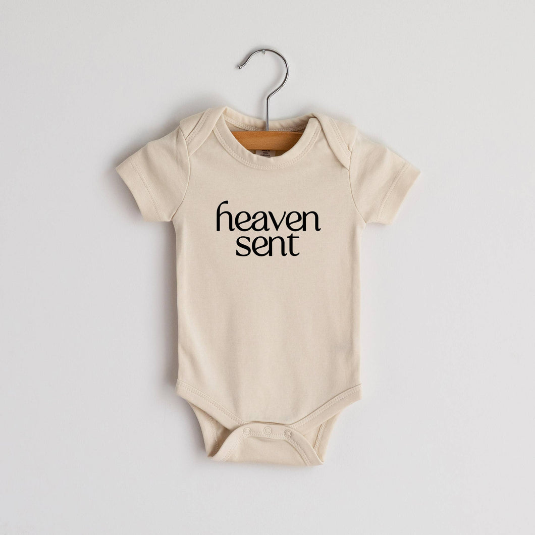 Cream Heaven Sent Organic Baby Bodysuit: 0-3 Months / Short Sleeve