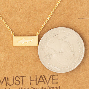 Rectangle Bar Shark Pendant Necklace: Gold