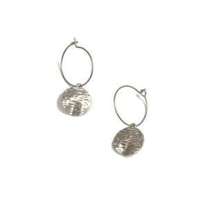 Silver Hoop Scratched Disc Earrings