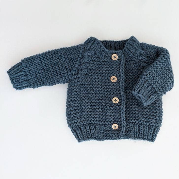 Slate Garter Stitch Cardigan Sweater: 6-12 months