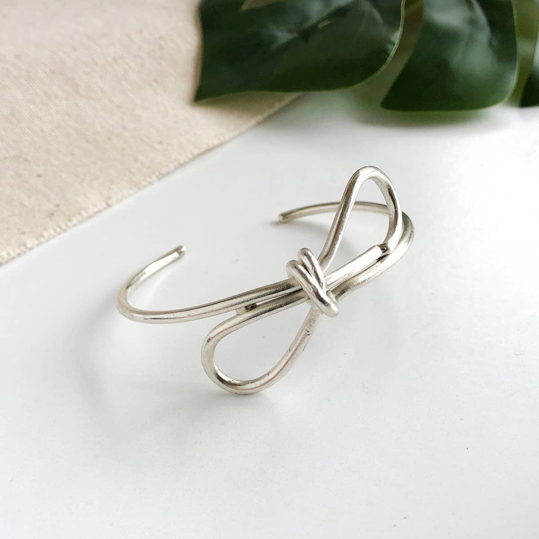 WorldFinds - Sculptural Bow Cuff - Silver