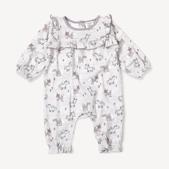 Horse and Bird Ruffle Baby Jumpsuit