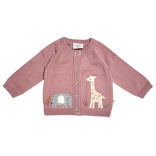 Load image into Gallery viewer, Elephant Giraffe Baby Cardigan Sweater (Organic): Vintage Rose
