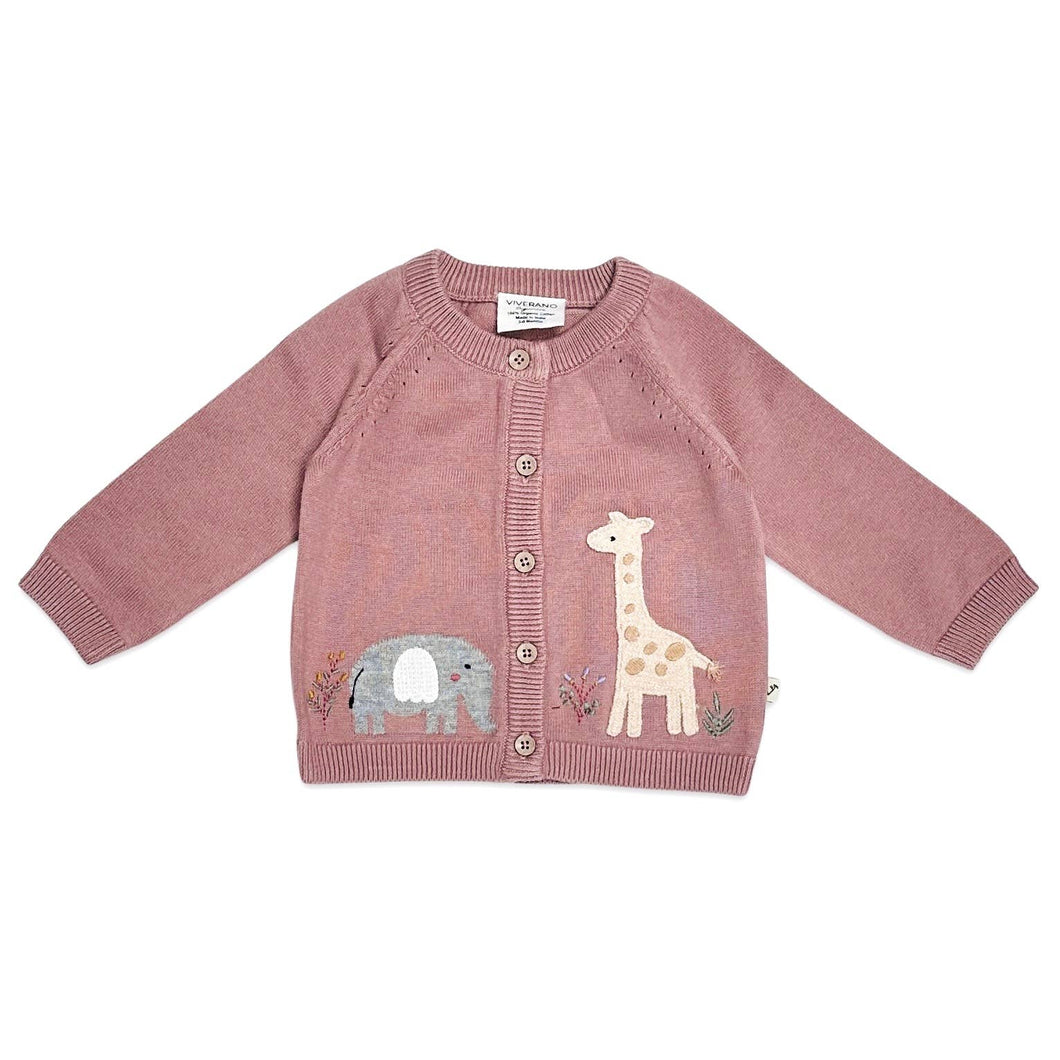 Elephant Giraffe Baby Cardigan Sweater (Organic): Vintage Rose