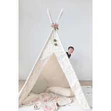 Load image into Gallery viewer, Canvas and Wood Teepee with Floral Pattern and Felt Flowers
