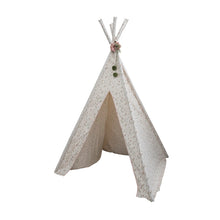 Load image into Gallery viewer, Canvas and Wood Teepee with Floral Pattern and Felt Flowers
