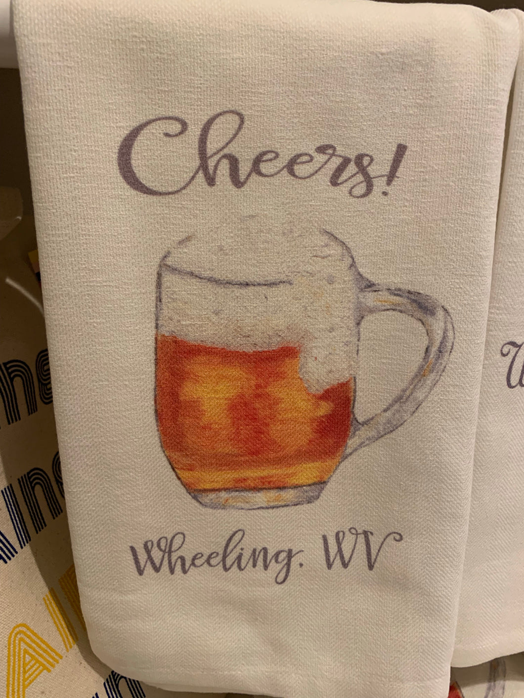 Wheeling WV  Beer Mug Cheers Dishtowel