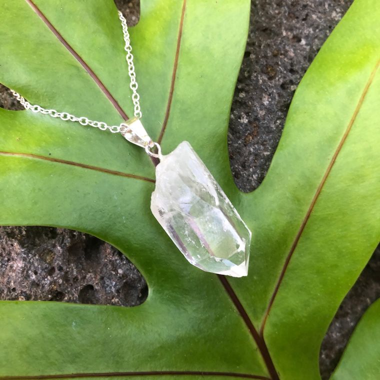 Clear Crystal Quartz Rough Gemstone Point Necklace ~ 